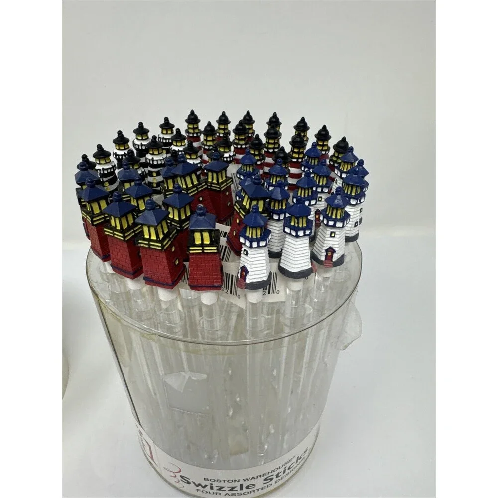 50 NOS Lighthouse Tiki Bar Swizzle Stick 4 Designs Boston Warehouse Cocktail